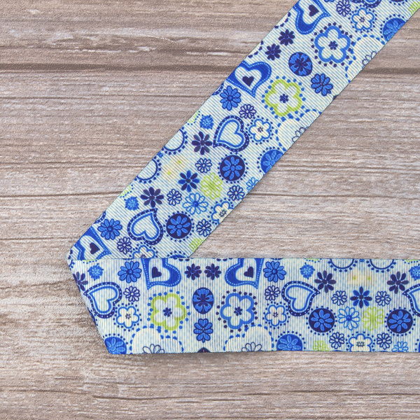 Лента репсовая SAFISA с рисунком, 39 мм, 15 м, цвет 02, голубой. Арт 25311-39мм-02