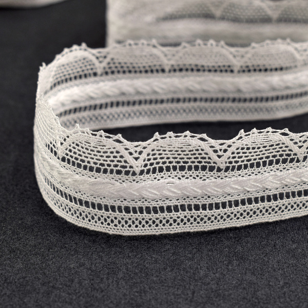 Мерсеризованное хлопковое кружево, 32 мм, цвет белый. Арт 2177/01