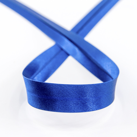 Косая бейка атласная 20 мм, 25 м, цвет 13, синий. Арт 6260-20мм-13            