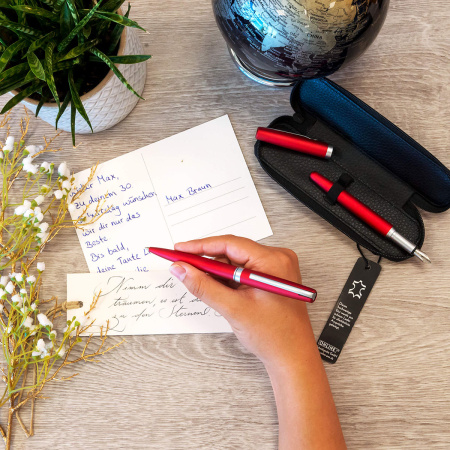 Набор ручек "Eleganza" в кожаном чехле, перьевая и шариковая, цвет корпуса красный. Арт 34644