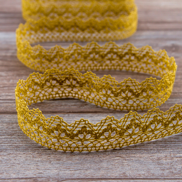 Мерсеризованное хлопковое кружево, 25 мм, цвет горчичный. Арт 3207/62                 