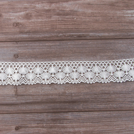 Мерсеризованное хлопковое кружево, 60 мм, цвет белый. Арт 3610/01