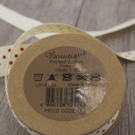 Лента хлопковая на картонной мини-катушке "Точки". Арт VR15.024