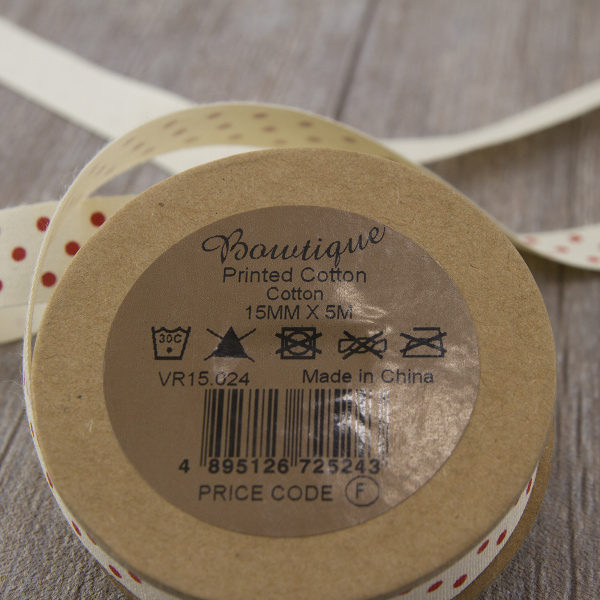 Лента хлопковая на картонной мини-катушке "Точки". Арт VR15.024