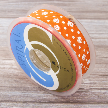 Лента репсовая SAFISA с напечатаным рисунком, 25 мм, 15 м, цвет 61, алый. Арт 25313-25мм-61