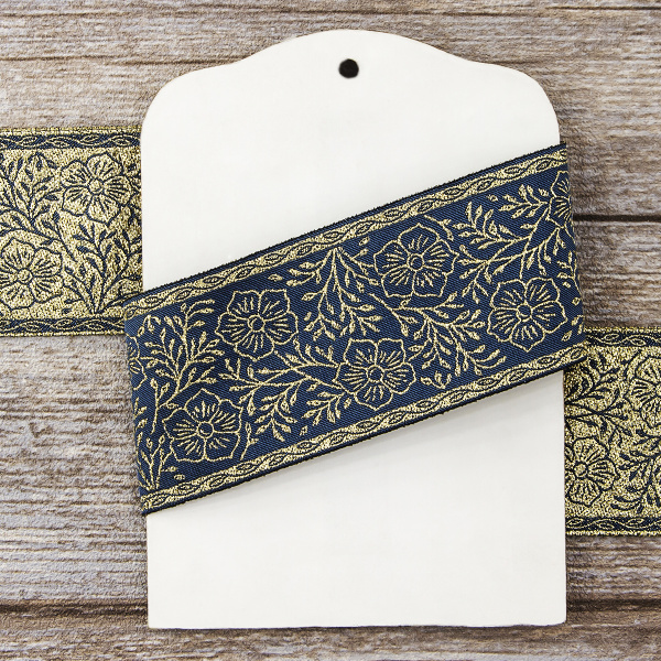 Лента жаккард с люрексом SAFISA, 50 мм, 15 м, цвет 70, джинс. Арт 9213-50мм-70