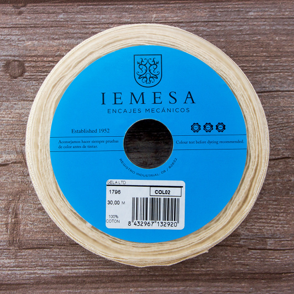 Мерсеризованное хлопковое кружево, 20 мм, цвет сливочный. Арт 1796/02                 