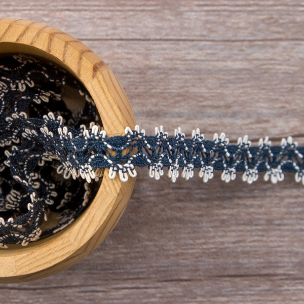 Мерсеризованное хлопковое кружево, 11 мм, цвет морской волны с белым. Арт 1084/G9