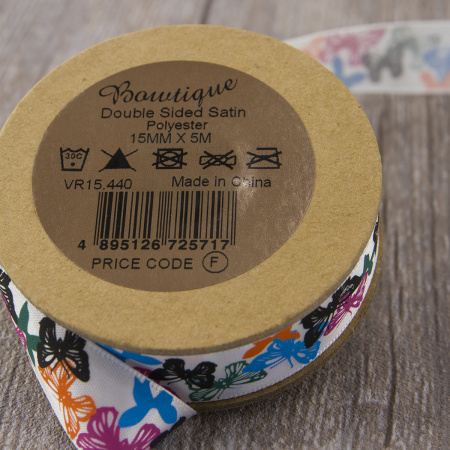 Лента атласная на картонной мини-катушке "Бабочки". Арт VR15.440