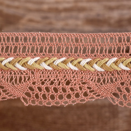 Мерсеризованное хлопковое кружево, 35 мм, цвет холодно-розовый. Арт 2196/F3