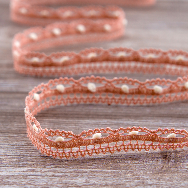 Мерсеризованное хлопковое кружево, 15 мм, розовый. Арт 2150/F3