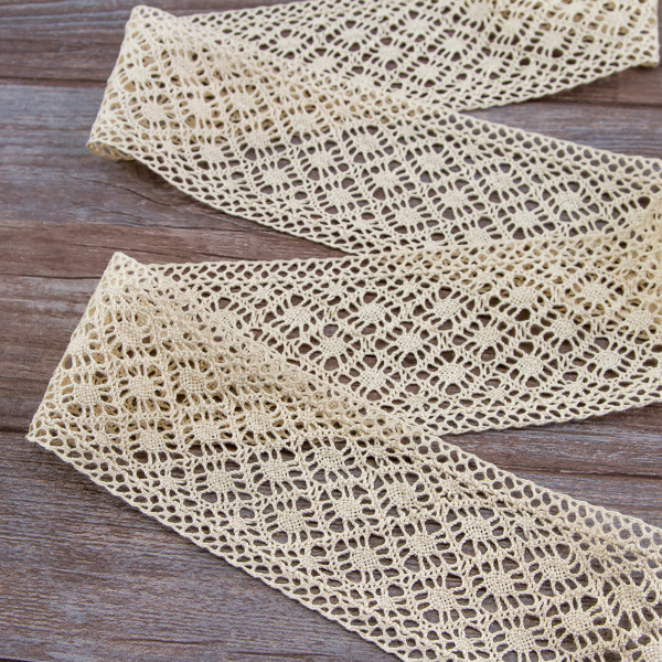 Мерсеризованное хлопковое кружево, 85 мм, цвет экрю. Арт 2232/58