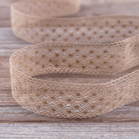 Мерсеризованное хлопковое кружево, 30 мм, цвет серо-бежевый. Арт 2022/27