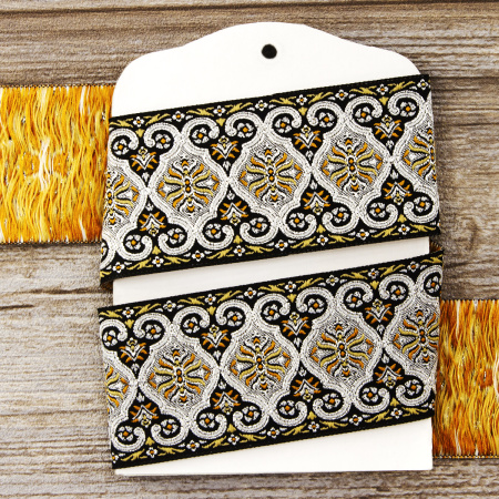 Лента жаккард с люрексом SAFISA, 50 мм, 15 м, цвет 102, черный/серебряный. Арт 9214-50мм-102