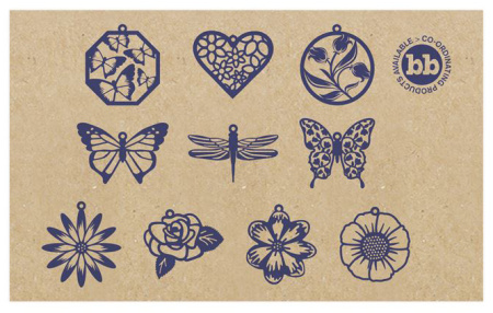 Набор декоративных элементов "Цветы, бабочки и стрекозы" (дерево) Bare Basics. Арт PMA174618