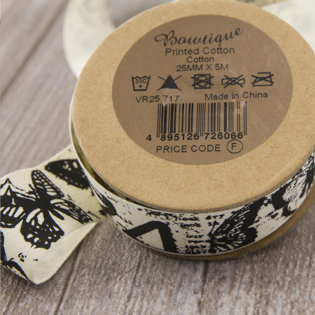 Лента хлопковая на картонной мини-катушке "Бабочки". Арт VR25.717