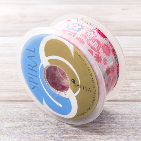 Лента репсовая SAFISA с рисунком, 39 мм, 15 м, цвет 03, розовый. Арт 25311-39мм-03