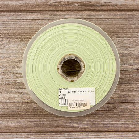 Косая бейка атласная 30 мм, 25 м, цвет 11, светлый пастельно-зеленый. Арт 6260-30мм-11            