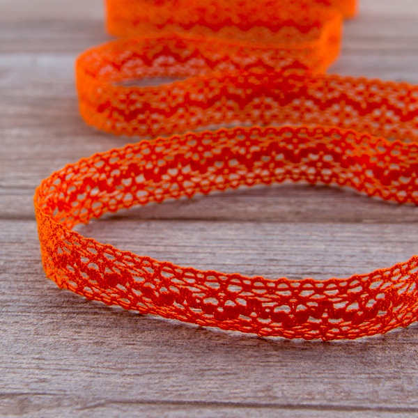 Мерсеризованное хлопковое кружево, 20 мм, цвет оранжевый. Арт 3037/17                 