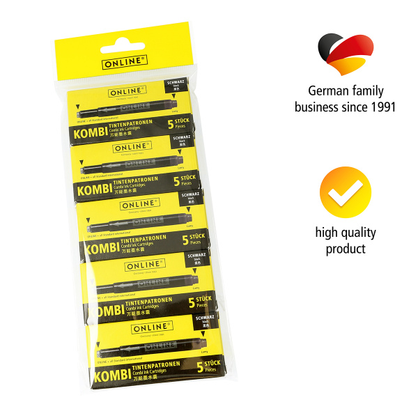 Набор цветных картриджей "Combi Ink Cartridge" для перьевой ручки, 5 цветов, в комплекте 25 шт. Арт 70033