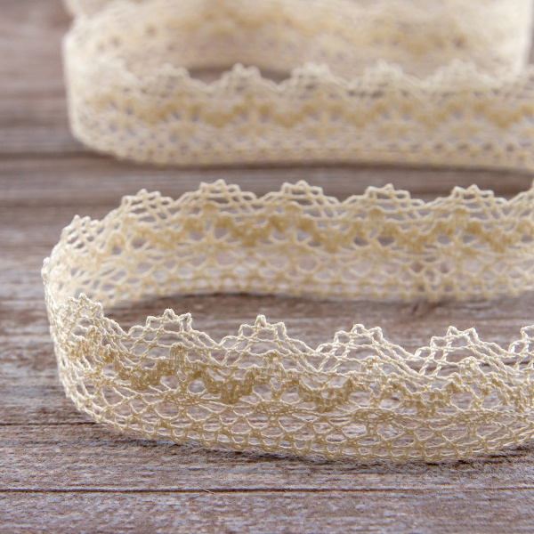 Мерсеризованное хлопковое кружево, 25 мм, цвет сливочный. Арт 3207/02                 