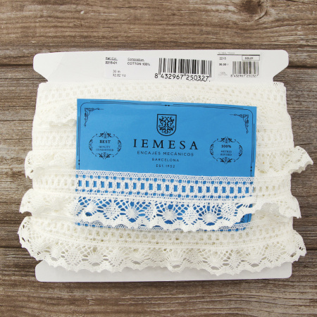 Мерсеризованное хлопковое кружево, 48 мм, цвет белый. Арт 2215/01