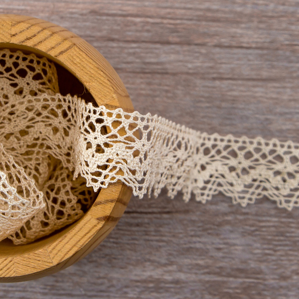 Мерсеризованное хлопковое кружево, 25 мм, цвет сливочный. Арт 3207/02                 