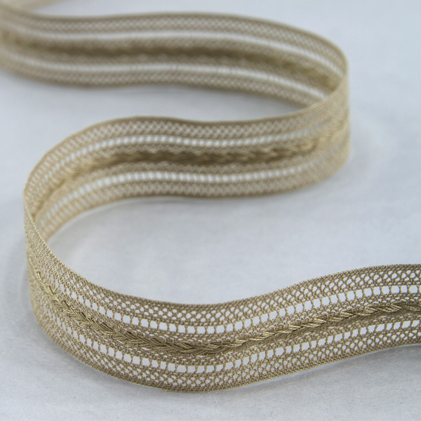 Мерсеризованное хлопковое кружево, 26 мм, цвет бежевый. Арт 2178/27