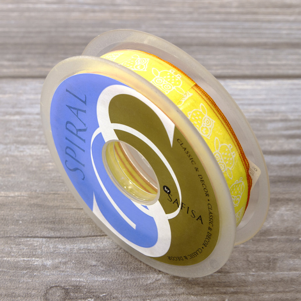 Лента с рисунком SAFISA, 15 мм, 15 м, цвет 32, желтый. Арт 35117-15мм-32