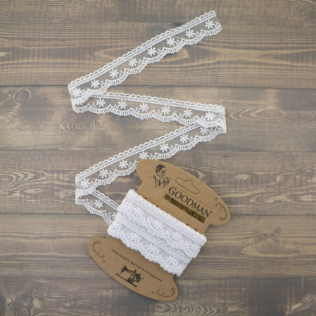 Кружево-вышивка на тюле, 30 мм, цвет белый, 100% полиэстер, 4,5 м. Арт T-3003.212