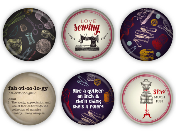 Набор магнитов стеклянных с изображением швейных сюжетов. Арт N4367