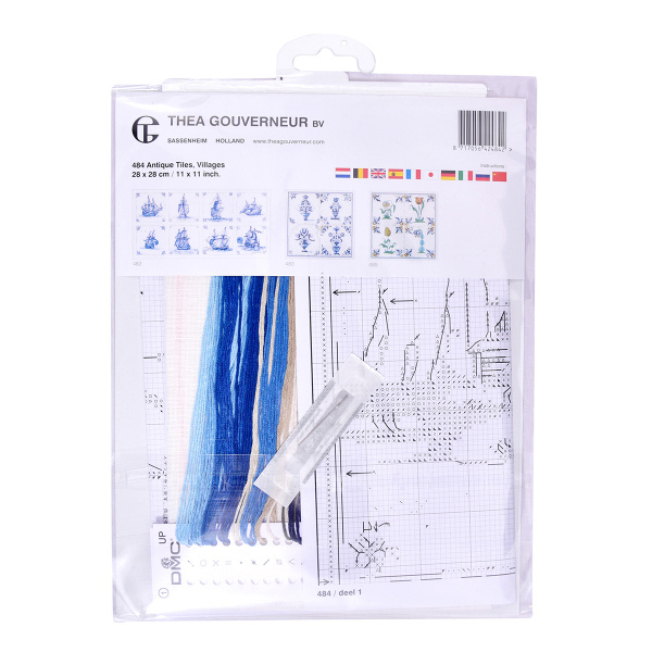 Набор для вышивания "Старинная плитка, деревни", канва лён 36 ct. Арт 484                     