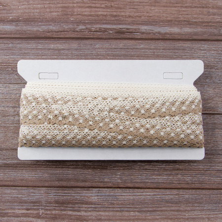 Мерсеризованное хлопковое кружево, 20 мм, цвет бежевый с белым. Арт 2019/Z2