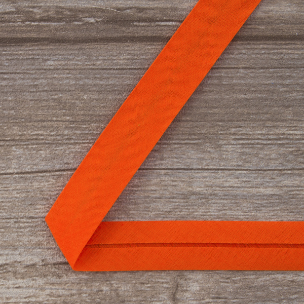 Косая бейка хлопок/полиэстер 20 мм, 25 м, цвет 114, ярко-оранжевый. Арт 6120-20мм-114           