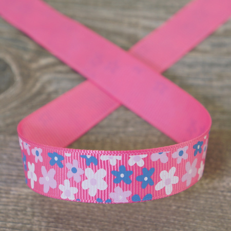 Лента репсовая на картонной катушке "Цветочки". Арт VR15.306