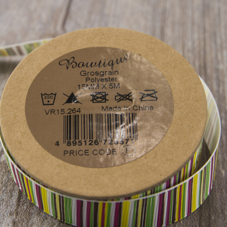 Лента репсовая на картонной мини-катушке "Полоски". Арт VR15.264