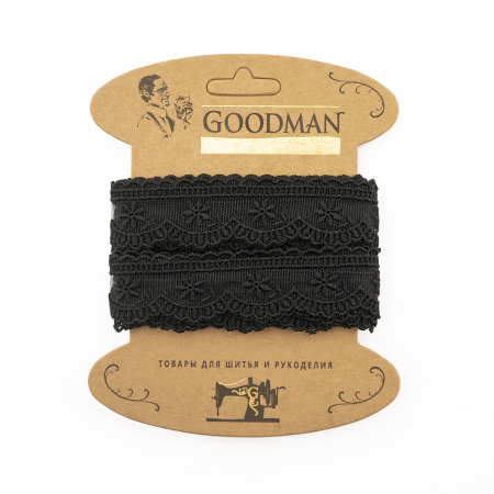 Кружево-вышивка на тюле, 30 мм, цвет черный, 100% полиэстер, 4,5 м. Арт T-3003.13