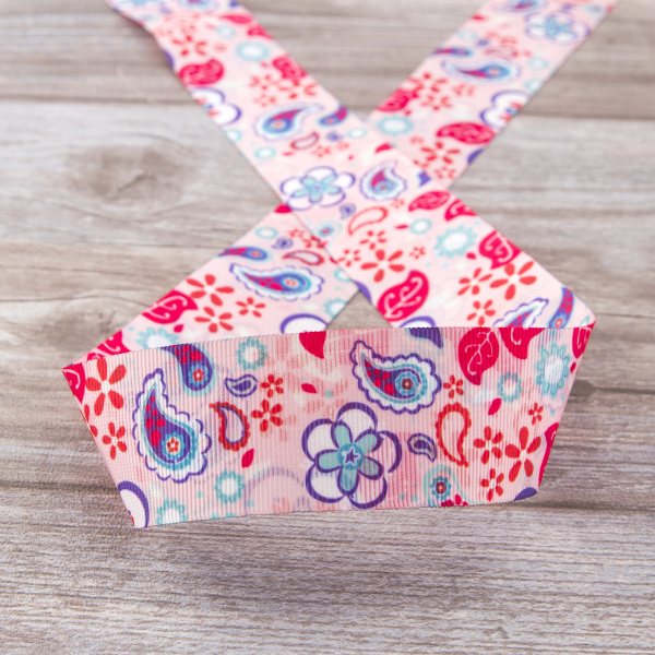 Лента репсовая SAFISA с рисунком, 39 мм, 15 м, цвет 03, розовый. Арт 25310-39мм-03