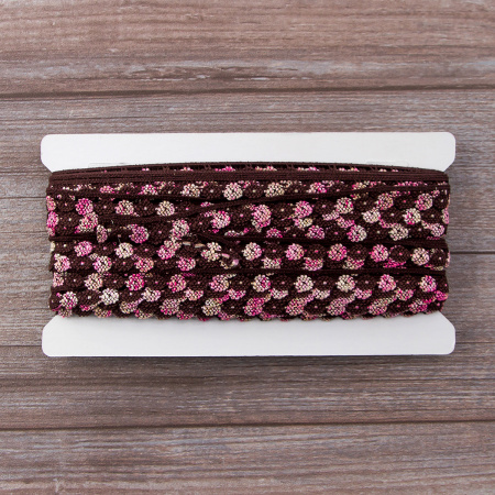 Мерсеризованное хлопковое кружево, 13 мм, цвет коричневый с розово-бежевым. Арт 3615/B5