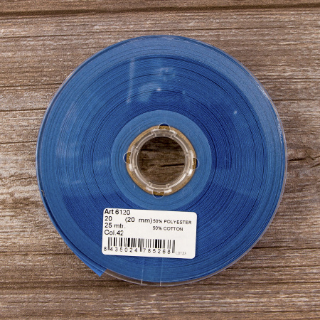 Косая бейка хлопок/полиэстер 20 мм, 25 м, цвет 42, голубой темный. Арт 6120-20мм-42            