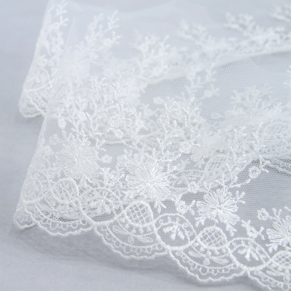 Вышивка на тюле, 87 мм, цвет белый. Арт I646/01