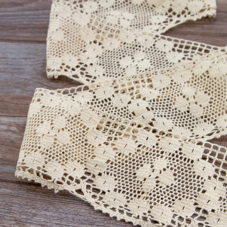 Мерсеризованное хлопковое кружево, 95 мм, цвет экрю. Арт 2229/58