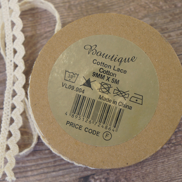 Кружево хлопковое на картонной катушке, цвет кремовый. Арт VL09.004