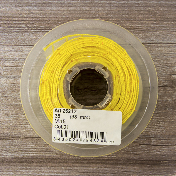 Лента органза с рисунком SAFISA, 38 мм, 15 м, цвет 01, желтый. Арт 25212-38                