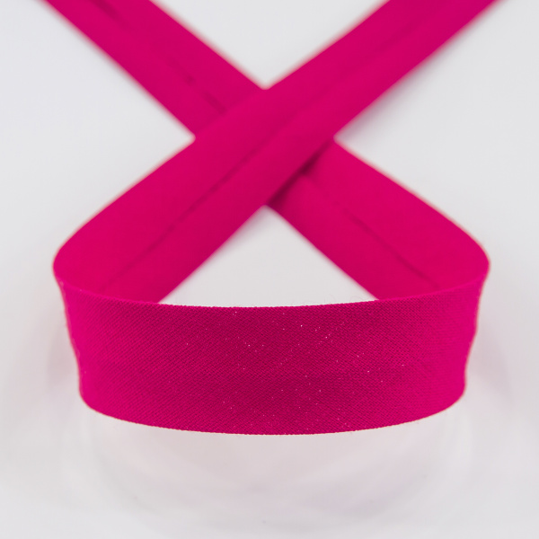 Косая бейка хлопок/полиэстер 20 мм, 25 м, цвет 124, малиновый. Арт 6120-20мм-124           