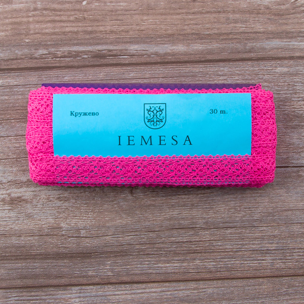 Мерсеризованное хлопковое кружево, 20 мм, цвет ярко-розовый. Арт 3037/3L                 