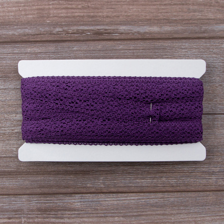 Мерсеризованное хлопковое кружево, 20 мм, цвет темно-лавандовый. Арт 3037/46                 