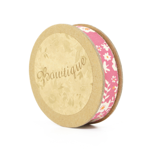 Лента хлопковая на картонной катушке "Цветы: розовый с оранжевым". Арт VR15.205