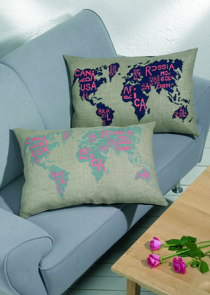 Набор для вышивания подушки "Карта мира - серо-голубой" . Арт 83-4339