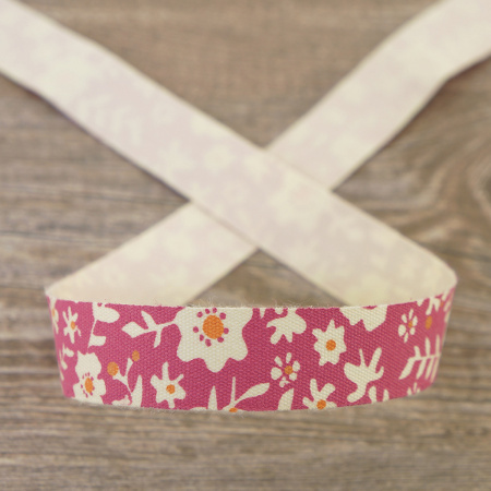 Лента хлопковая на картонной катушке "Цветы: розовый с оранжевым". Арт VR15.205